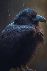 A raven in the rain. 