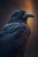 A raven in the rain. 