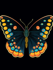flat vector style svg design of a Peacock butterfly isolated on a black background created with Generative Ai