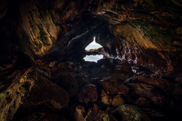 Cave looking out to ocean on broughton island near Hawks Nest in NSW Australia