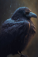 A raven in the rain. 
