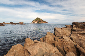 rocks and pointed landscape on broughton island near Hawks Nest in NSW Australia
