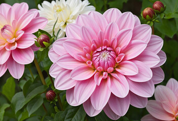 Obraz premium Close-up of a pink dahlia bloom in an autumn garden