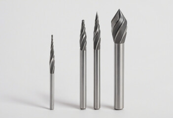 Custom-engineered industrial tools on white background. Specialized cutting tools for manufacturing...