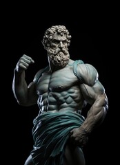 Marble sculpture of Zeus or Jupiter exhibiting the power of his muscles. - obrazy, fototapety, plakaty