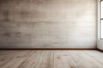 Bright empty room with wooden floor and white walls