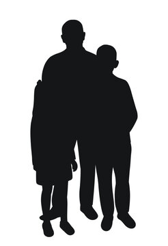 Black silhouette of a father with son and daughter posing, isolated vector
