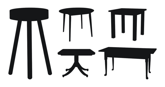 Black silhouette of a desk, dinner table, dressing table, desktop, kitchen table. Piece of furniture
