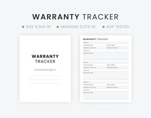 Printable Warranty Tracker Template, Product Repair Maintenance Notebook