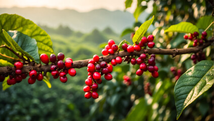 Fototapeta premium Coffee ripening on a plantation culture