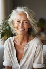 Fototapeta na wymiar Portrait of a smiling mature woman with gray hair