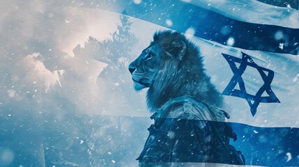 Generative AI image of israeli flag with a lion and an Israeli soldier