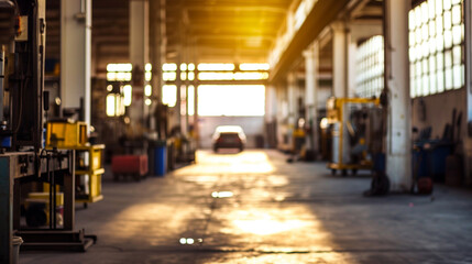car service center auto repair workshop blurred panoramic background. Generative Ai - obrazy, fototapety, plakaty