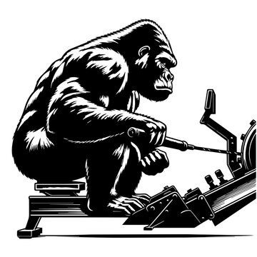 gorilla using a rowing machine Vector Logo Art