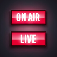 Shiny Signs Set With Text On Air And Live
