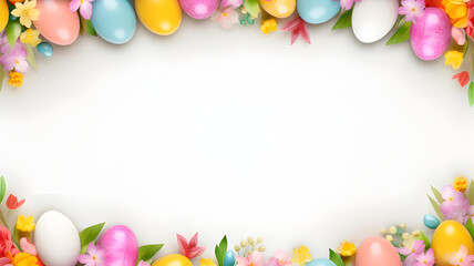 Beautiful Easter frame of multi-colored eggs with white background