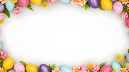 Naklejka na ściany i meble Beautiful Easter frame of multi-colored eggs with white background