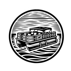 Pontoon Boat Vector Logo Art