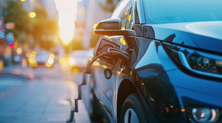 Naklejka premium Electric car charging the battery from the electric charger