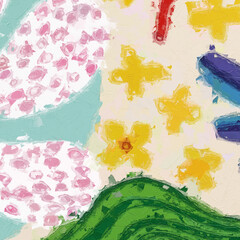 Oil paintings and various flowers, insects, Paisley geometric butterflies, chrysanthemums,...