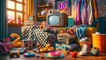Back to the 90s: A Vibrant Tribute to Retro Fashion and Classic Gadgets