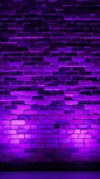 Generative AI image of Photography of a whitish city brick wall with neon purple lights shining on the wall