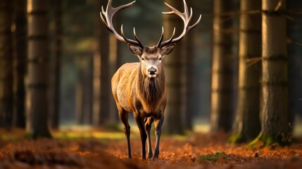 Majestic Stag in Forest at Golden Hour