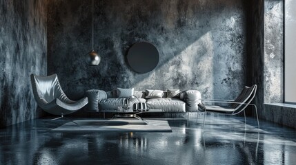 futuristic background of interior design with sleek modernity, glistening surfaces ,silver background Melty metallic textures in modern room - obrazy, fototapety, plakaty