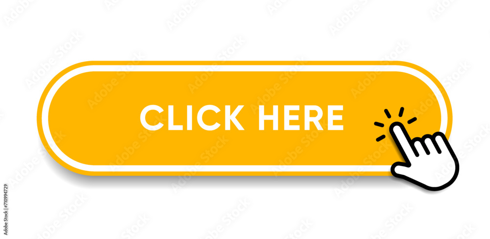 Fototapete Click here web buttons with hand cursor. Set of action button with arrow pointer. Click button. Modern action button mouse click symbol. Computer mouse click cursor or Hand pointer symbol.