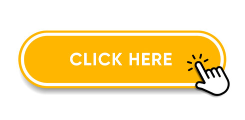 Click here web buttons with hand cursor. Set of action button with arrow pointer. Click button. Modern action button mouse click symbol. Computer mouse click cursor or Hand pointer symbol.