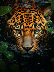 a rainforest scene reflected in a jaguar's eyes, in the style of photorealism, environmental themes created with Generative Ai