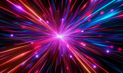 Generative AI image of starburst background with colored lights