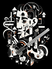 T-shirt design, a black-and- white ink portrait of a musician playing a saxophone created with Generative Ai