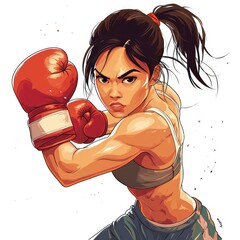 Portrait of a beautiful Asian woman sitting wearing boxing gloves. Workout for health. AI generated.