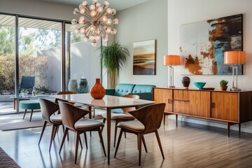 Modern dining room with mid-century modern furniture
