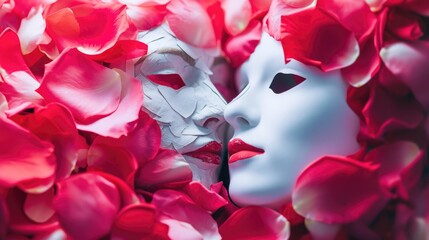 Valentines Day Concept: Valentine's day themed face masks, capturing the essence of Valentine's Day through color, composition, and emotion