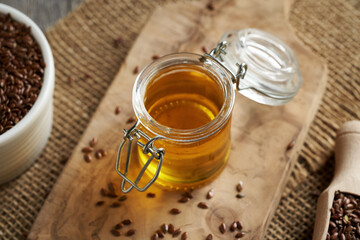 Flax seed oil in a glass jar