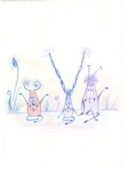 Three cute yoga bugs(handdrawing)