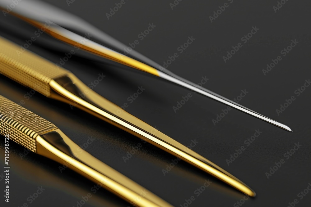 Poster A close-up view of a pair of scissors placed on a table. Suitable for various applications