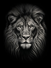 T-shirt design, a realistic graphite pencil sketch of a lion's head, in the style of hyperrealism, intricate detailing of the lion's fur and expressive eyes created with Generative Ai