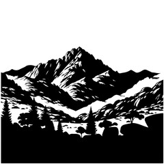 Granitic Mountain Landscape Vector Logo Art
