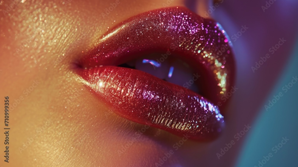 Poster close up of a woman's lips with a sparkling glitter finish. perfect for adding a touch of glamour an