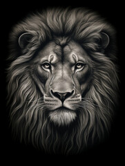 T-shirt design, a realistic graphite pencil sketch of a lion's head, in the style of hyperrealism, intricate detailing of the lion's fur and expressive eyes created with Generative Ai