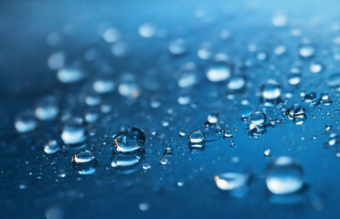 water drops on blue background. Water droplets on light blue background in low light background, dark colors, Website, application, games template. Computer, laptop wallpaper. Design for landing	