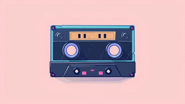 An old audio cassette for a player from the 80s. Flat illustration in retro style