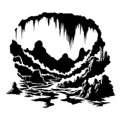Karst Cave Landscape Vector Logo Art