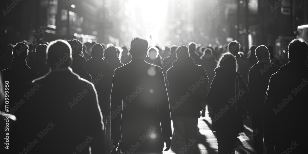 Aufkleber A black and white photo capturing a large crowd of people. This versatile image can be used to depict various concepts and scenarios