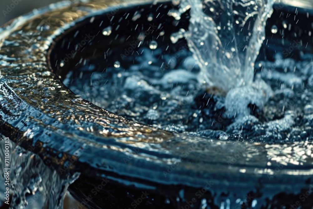 Poster A close-up view of a fountain with water flowing out. Ideal for adding a touch of elegance and tranquility to any project