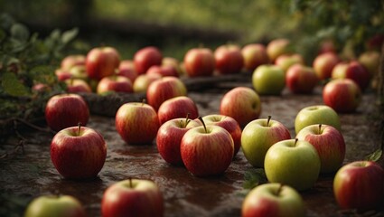 Apples in the garden on a sunny day. Selective focus