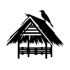 oriole perching on a traditional Filipino nipa hut Vector Logo Art - obrazy, fototapety, plakaty